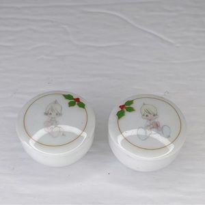 VTG Precious Moments Mini Round Trinket Boxes Holiday Day Holly Christmas